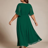 ever DAHLIA|Robe d'invité de mariage mi-longue en mousseline à col en V avec appliques à la taille