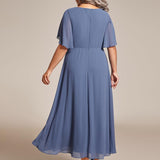ever DAHLIA|Robe d'invité de mariage mi-longue en mousseline à col en V avec appliques à la taille