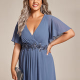 ever DAHLIA|Robe d'invité de mariage mi-longue en mousseline à col en V avec appliques à la taille