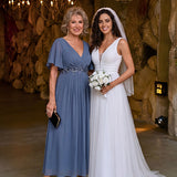 ever DAHLIA|Robe d'invité de mariage mi-longue en mousseline à col en V avec appliques à la taille
