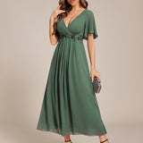 ever DAHLIA|Robe d'invité de mariage mi-longue en mousseline à col en V avec appliques à la taille