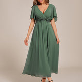 ever DAHLIA|Robe d'invité de mariage mi-longue en mousseline à col en V avec appliques à la taille