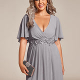 ever DAHLIA|Robe d'invité de mariage mi-longue en mousseline à col en V avec appliques à la taille