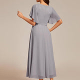 ever DAHLIA|Robe d'invité de mariage mi-longue en mousseline à col en V avec appliques à la taille