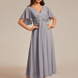 ever DAHLIA|Robe d'invité de mariage mi-longue en mousseline à col en V avec appliques à la taille