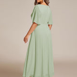 ever DAHLIA|Robe d'invité de mariage mi-longue en mousseline à col en V avec appliques à la taille