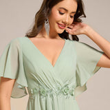 ever DAHLIA|Robe d'invité de mariage mi-longue en mousseline à col en V avec appliques à la taille