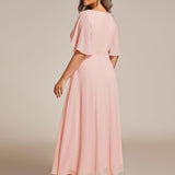 ever DAHLIA|Robe d'invité de mariage mi-longue en mousseline à col en V avec appliques à la taille