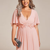 ever DAHLIA|Robe d'invité de mariage mi-longue en mousseline à col en V avec appliques à la taille