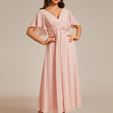 ever DAHLIA|Robe d'invité de mariage mi-longue en mousseline à col en V avec appliques à la taille
