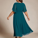 ever DAHLIA|Robe d'invité de mariage mi-longue en mousseline à col en V avec appliques à la taille