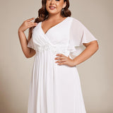 ever DAHLIA|Robe d'invité de mariage mi-longue en mousseline à col en V avec appliques à la taille