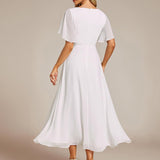 ever DAHLIA|Robe d'invité de mariage mi-longue en mousseline à col en V avec appliques à la taille