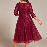 ever SIENNA|Robe d'invitée de mariage à manches 3/4 et col rond en sequins(Vente Finale)