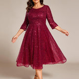 ever SIENNA|Robe d'invitée de mariage à manches 3/4 et col rond en sequins(Vente Finale)