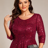 ever SIENNA|Robe d'invitée de mariage à manches 3/4 et col rond en sequins(Vente Finale)