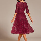ever SIENNA|Robe d'invitée de mariage à manches 3/4 et col rond en sequins(Vente Finale)