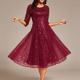 ever SIENNA|Robe d'invitée de mariage à manches 3/4 et col rond en sequins(Vente Finale)