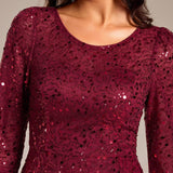 ever SIENNA|Robe d'invitée de mariage à manches 3/4 et col rond en sequins(Vente Finale)