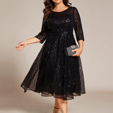 ever SIENNA|Robe d'invitée de mariage à manches 3/4 et col rond en sequins(Vente Finale)