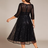 ever SIENNA|Robe d'invitée de mariage à manches 3/4 et col rond en sequins(Vente Finale)