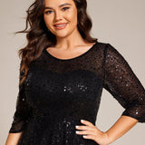 ever SIENNA|Robe d'invitée de mariage à manches 3/4 et col rond en sequins(Vente Finale)