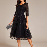 ever SIENNA|Robe d'invitée de mariage à manches 3/4 et col rond en sequins(Vente Finale)