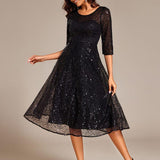 ever SIENNA|Robe d'invitée de mariage à manches 3/4 et col rond en sequins(Vente Finale)