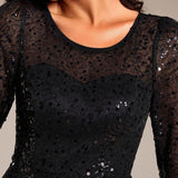 ever SIENNA|Robe d'invitée de mariage à manches 3/4 et col rond en sequins(Vente Finale)