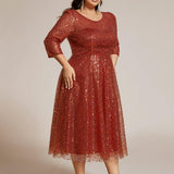 ever SIENNA|Robe d'invitée de mariage à manches 3/4 et col rond en sequins(Vente Finale)