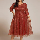 ever SIENNA|Robe d'invitée de mariage à manches 3/4 et col rond en sequins(Vente Finale)
