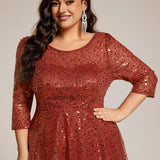 ever SIENNA|Robe d'invitée de mariage à manches 3/4 et col rond en sequins(Vente Finale)