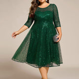 ever SIENNA|Robe d'invitée de mariage à manches 3/4 et col rond en sequins(Vente Finale)