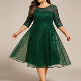 ever SIENNA|Robe d'invitée de mariage à manches 3/4 et col rond en sequins(Vente Finale)