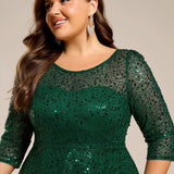 ever SIENNA|Robe d'invitée de mariage à manches 3/4 et col rond en sequins(Vente Finale)