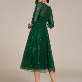 ever SIENNA|Robe d'invitée de mariage à manches 3/4 et col rond en sequins(Vente Finale)