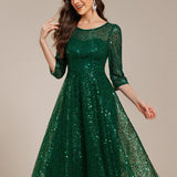 ever SIENNA|Robe d'invitée de mariage à manches 3/4 et col rond en sequins(Vente Finale)