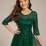 ever SIENNA|Robe d'invitée de mariage à manches 3/4 et col rond en sequins(Vente Finale)