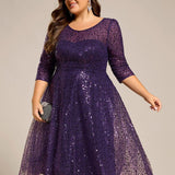 ever SIENNA|Robe d'invitée de mariage à manches 3/4 et col rond en sequins(Vente Finale)