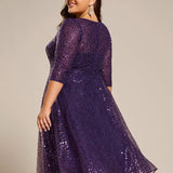 ever SIENNA|Robe d'invitée de mariage à manches 3/4 et col rond en sequins(Vente Finale)