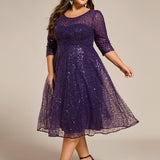 ever SIENNA|Robe d'invitée de mariage à manches 3/4 et col rond en sequins(Vente Finale)