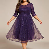 ever SIENNA|Robe d'invitée de mariage à manches 3/4 et col rond en sequins(Vente Finale)