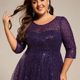 ever SIENNA|Robe d'invitée de mariage à manches 3/4 et col rond en sequins(Vente Finale)