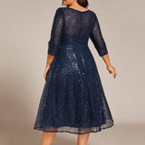 ever SIENNA|Robe d'invitée de mariage à manches 3/4 et col rond en sequins(Vente Finale)