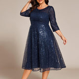 ever SIENNA|Robe d'invitée de mariage à manches 3/4 et col rond en sequins(Vente Finale)