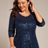 ever SIENNA|Robe d'invitée de mariage à manches 3/4 et col rond en sequins(Vente Finale)