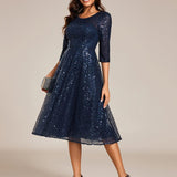 ever SIENNA|Robe d'invitée de mariage à manches 3/4 et col rond en sequins(Vente Finale)
