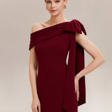 ever NOIR|Robe longue ajustée à encolure asymétrique débardée avec détail de noeud drapé en tissu extensible