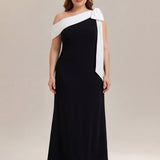 ever NOIR|Robe longue ajustée à encolure asymétrique débardée avec détail de noeud drapé en tissu extensible