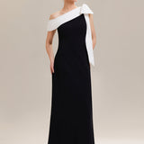 ever NOIR|Robe longue ajustée à encolure asymétrique débardée avec détail de noeud drapé en tissu extensible